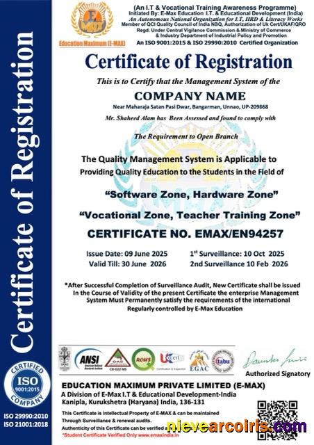 India certificate of registration, version 2